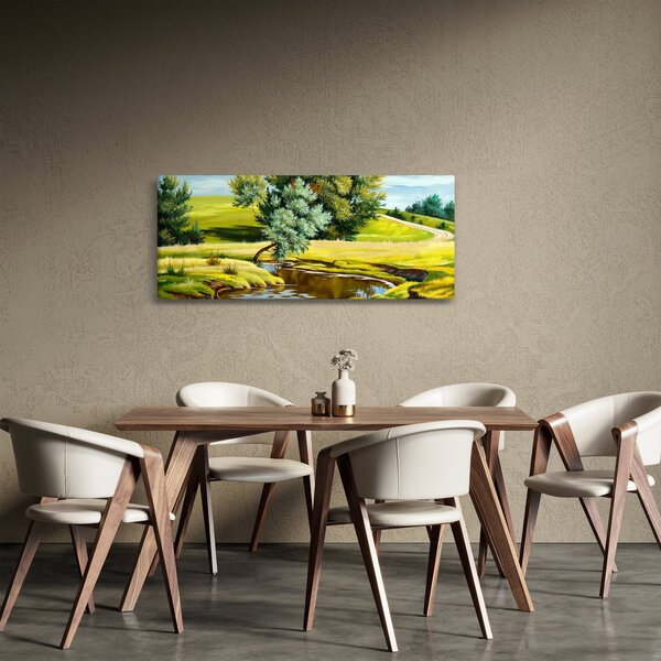 Slika - Reka med travniki, oljna slika (120x50 cm)