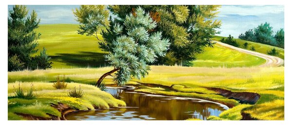 Slika - Reka med travniki, oljna slika (120x50 cm)