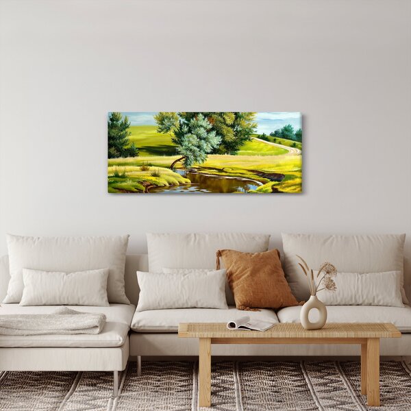 Slika - Reka med travniki, oljna slika (120x50 cm)