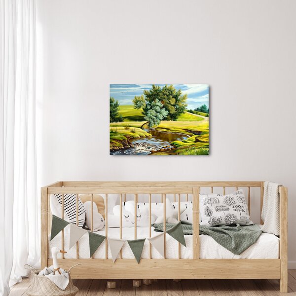 Slika - Reka med travniki, oljna slika (70x50 cm)