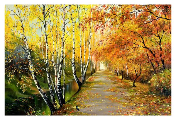 Slika - Romantična uličica ob vodi, oljna slika (90x60 cm)