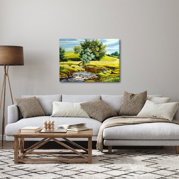 Slika - Reka med travniki, oljna slika (70x50 cm)