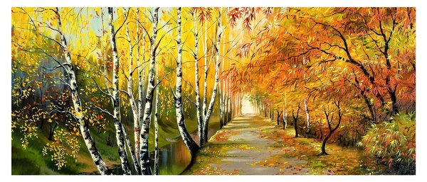 Slika - Romantična uličica ob vodi, oljna slika (120x50 cm)
