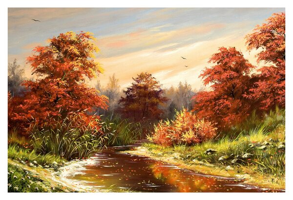 Podoba reke v jesenski pokrajini, oljna slika (90x60 cm)