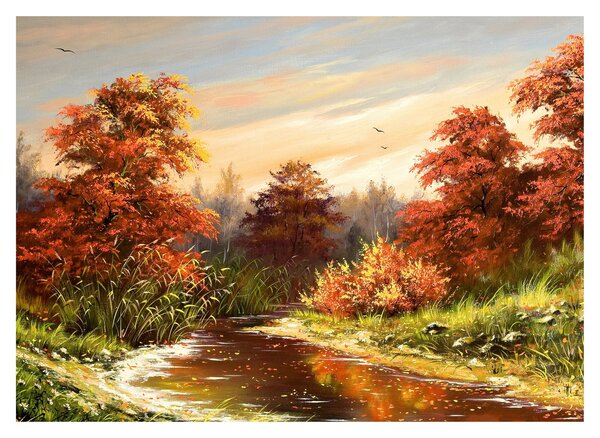 Podoba reke v jesenski pokrajini, oljna slika (70x50 cm)