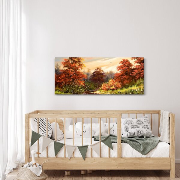 Podoba reke v jesenski pokrajini, oljna slika (120x50 cm)