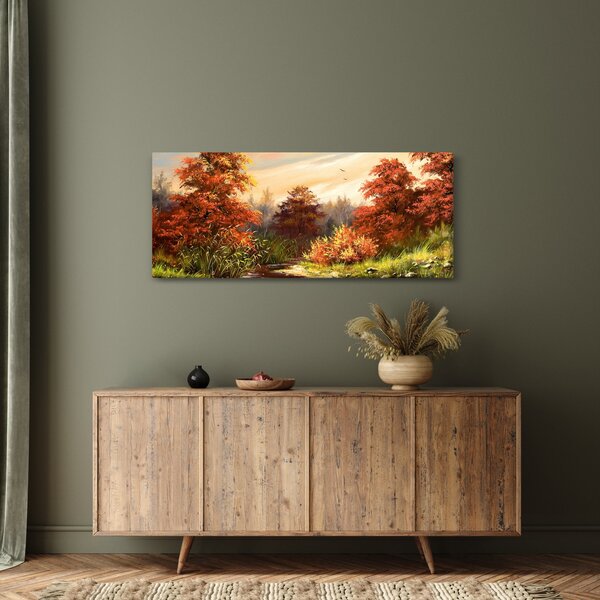 Podoba reke v jesenski pokrajini, oljna slika (120x50 cm)