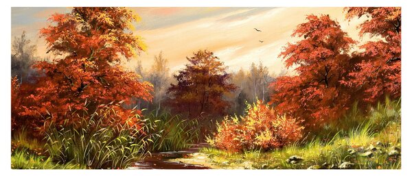 Podoba reke v jesenski pokrajini, oljna slika (120x50 cm)