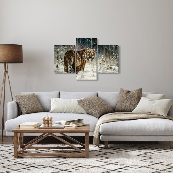 Slika - Tiger v zasneženem gozdu, oljna slika (90x60 cm)