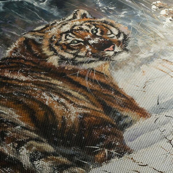 Slika - Tiger v zasneženem gozdu, oljna slika (150x105 cm)