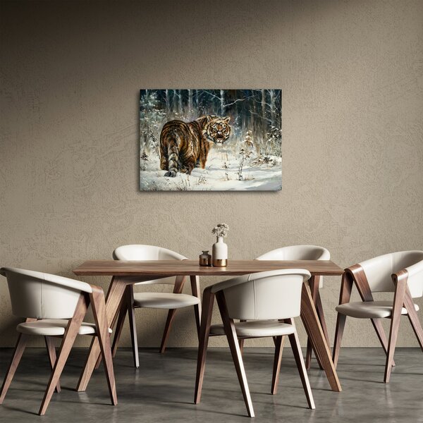 Slika - Tiger v zasneženem gozdu, oljna slika (70x50 cm)