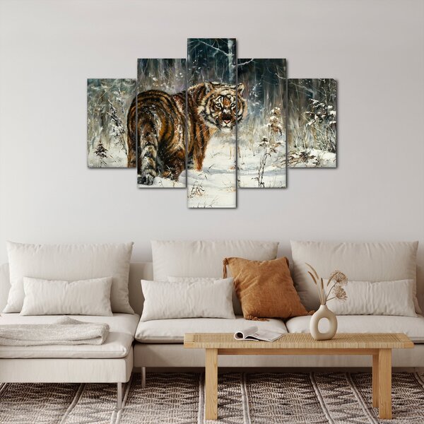 Slika - Tiger v zasneženem gozdu, oljna slika (150x105 cm)