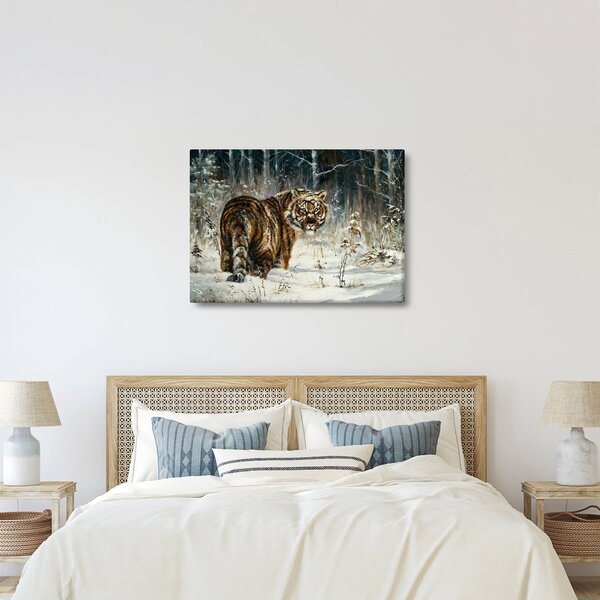 Slika - Tiger v zasneženem gozdu, oljna slika (70x50 cm)