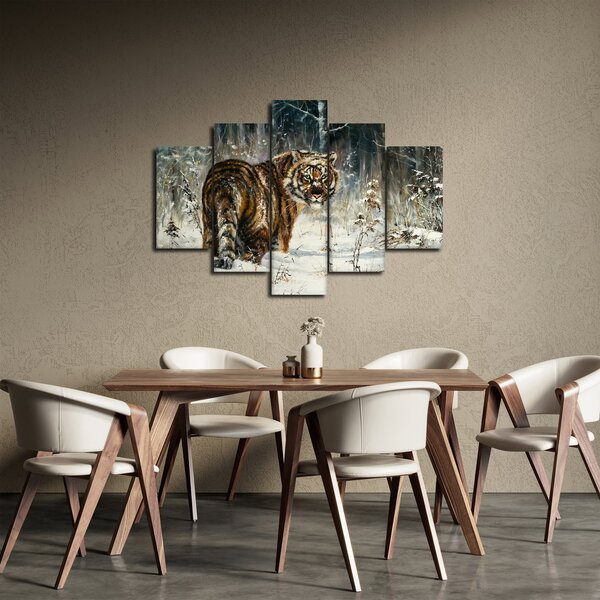Slika - Tiger v zasneženem gozdu, oljna slika (150x105 cm)