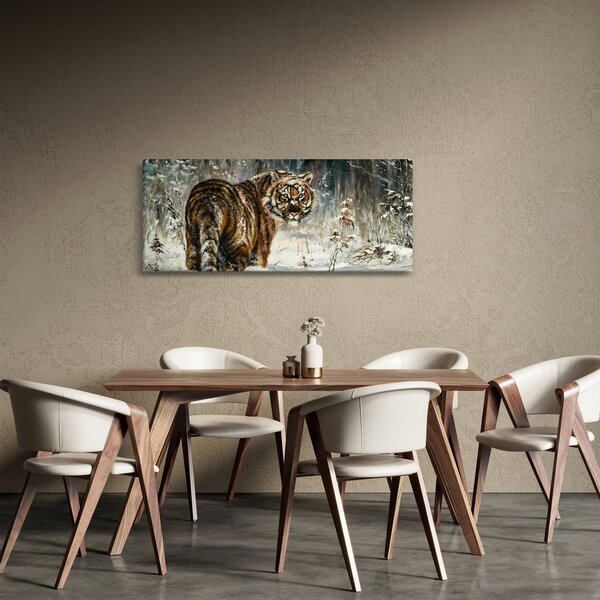 Slika - Tiger v zasneženem gozdu, oljna slika (120x50 cm)