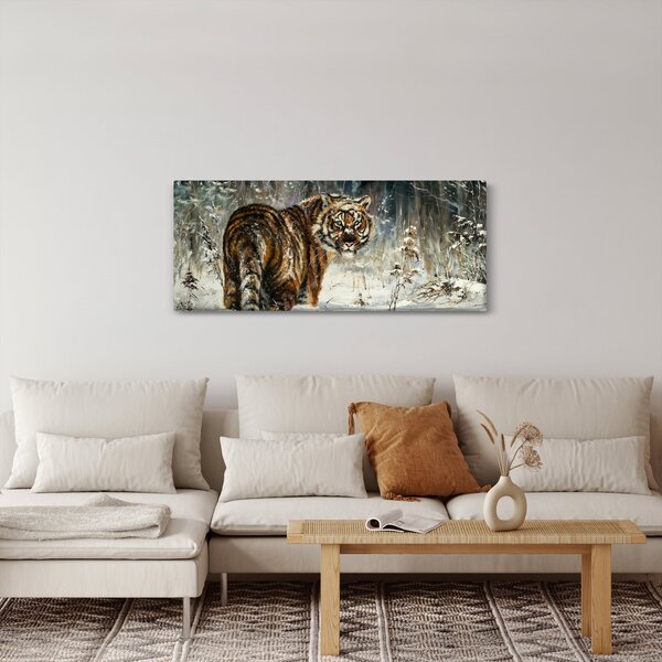 Slika - Tiger v zasneženem gozdu, oljna slika (120x50 cm)