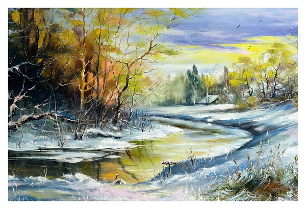 Slika zimske reke, oljna slika (90x60 cm)