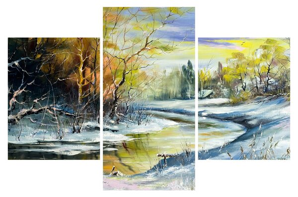 Slika zimske reke, oljna slika (90x60 cm)