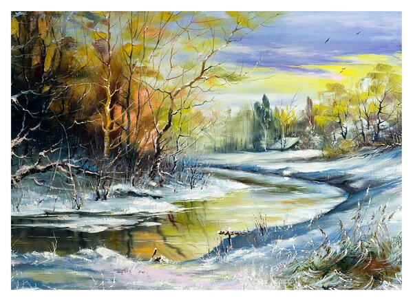 Slika zimske reke, oljna slika (70x50 cm)