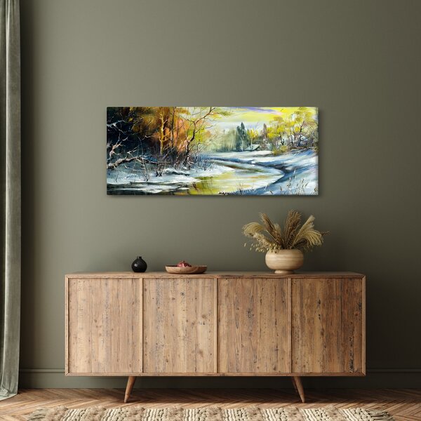 Slika zimske reke, oljna slika (120x50 cm)
