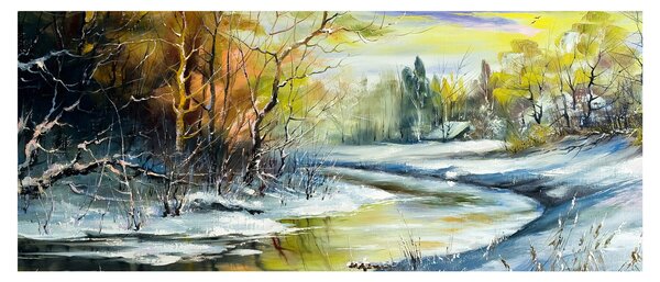 Slika zimske reke, oljna slika (120x50 cm)