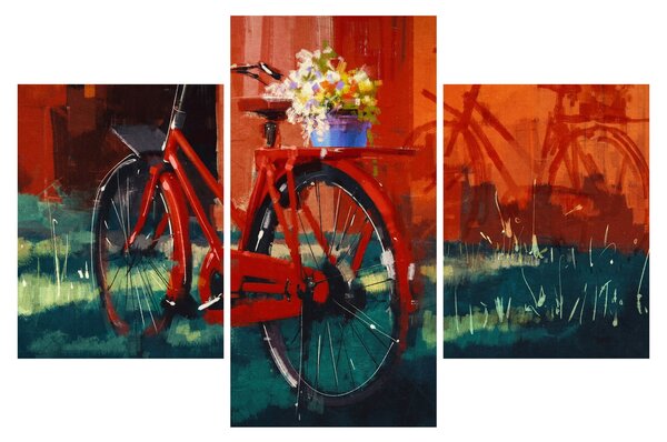 Poslikava rdečega kolesa, slika z akrilom (90x60 cm)