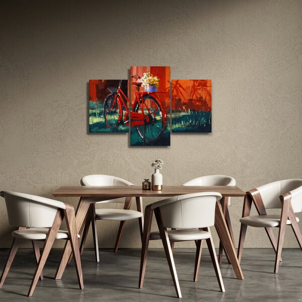 Poslikava rdečega kolesa, slika z akrilom (90x60 cm)