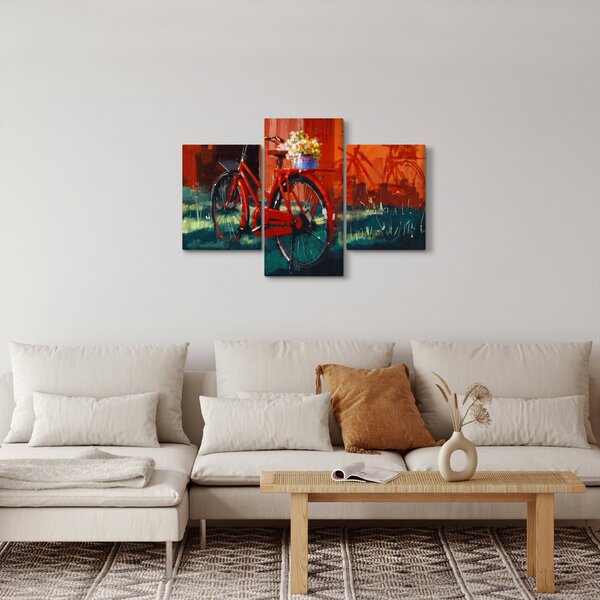 Poslikava rdečega kolesa, slika z akrilom (90x60 cm)