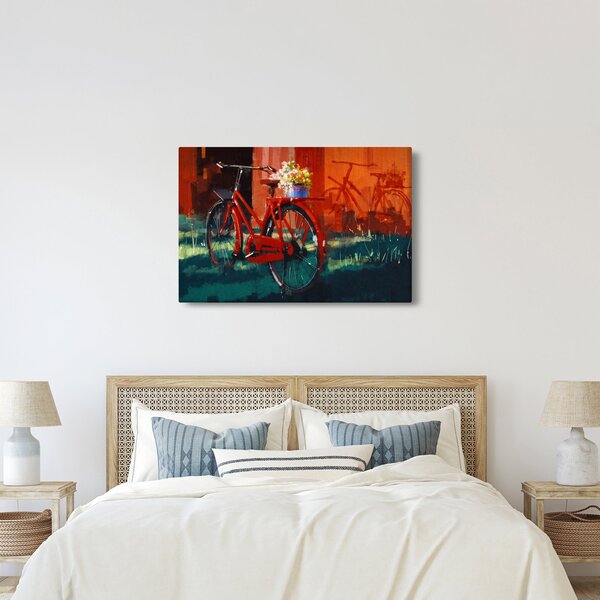 Poslikava rdečega kolesa, slika z akrilom (90x60 cm)