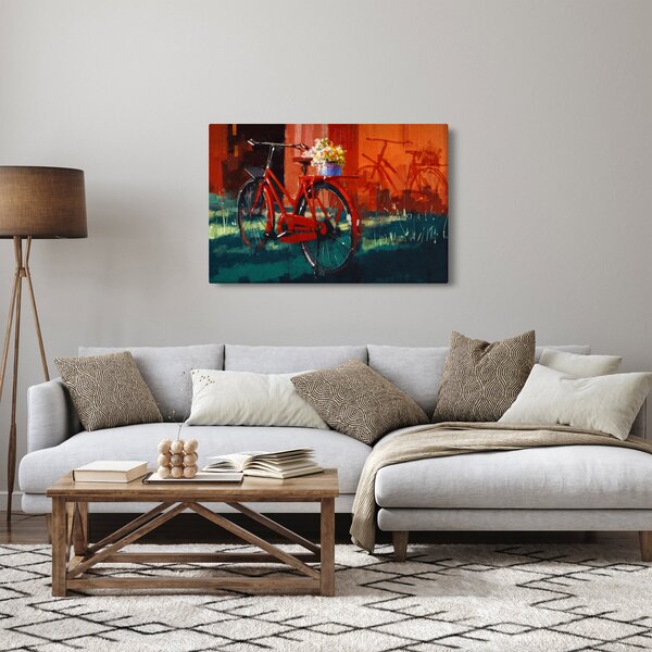 Poslikava rdečega kolesa, slika z akrilom (90x60 cm)