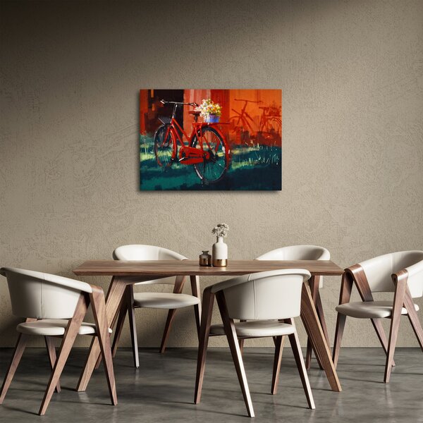 Poslikava rdečega kolesa, slika z akrilom (70x50 cm)