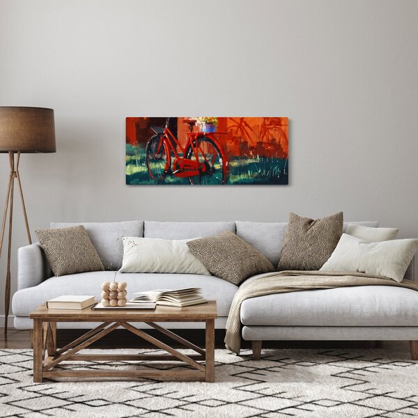 Poslikava rdečega kolesa, slika z akrilom (120x50 cm)
