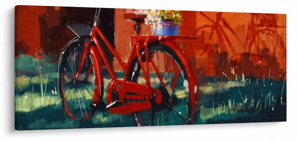 Poslikava rdečega kolesa, slika z akrilom (120x50 cm)
