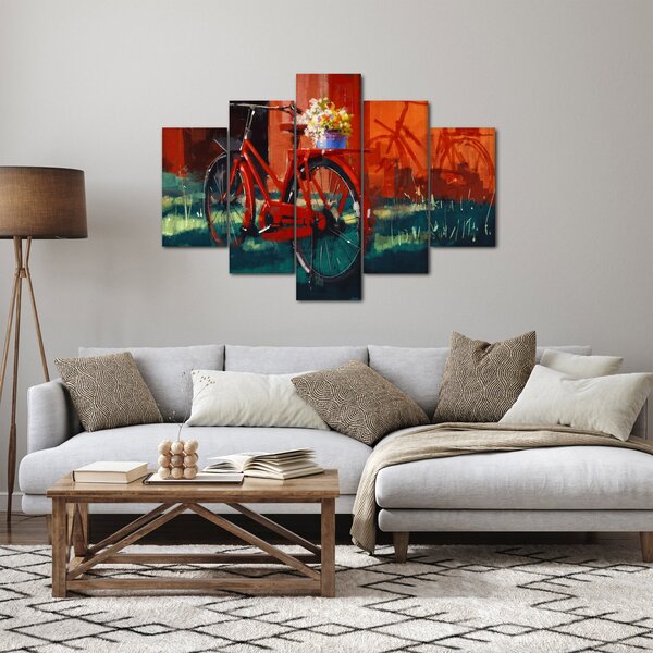 Poslikava rdečega kolesa, slika z akrilom (150x105 cm)