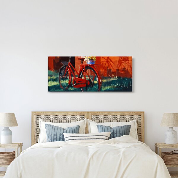 Poslikava rdečega kolesa, slika z akrilom (120x50 cm)