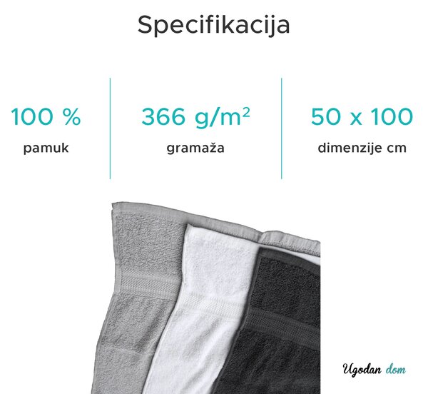 Ručnik BIBAZ 50x100 cm, svjetlosive boje, 100 % pamuk