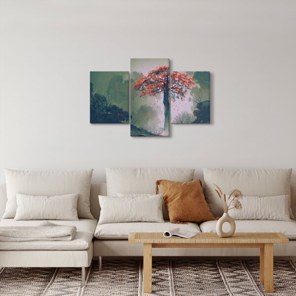 Slika osamljenega rdečega drevesa (90x60 cm)