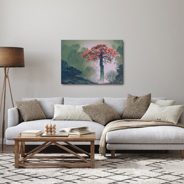 Slika osamljenega rdečega drevesa (70x50 cm)