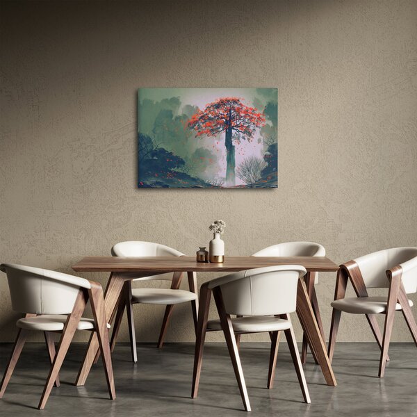 Slika osamljenega rdečega drevesa (70x50 cm)