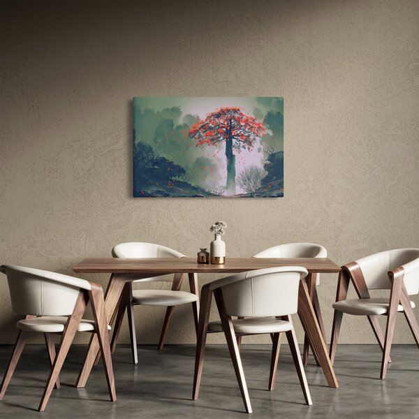Slika osamljenega rdečega drevesa (90x60 cm)
