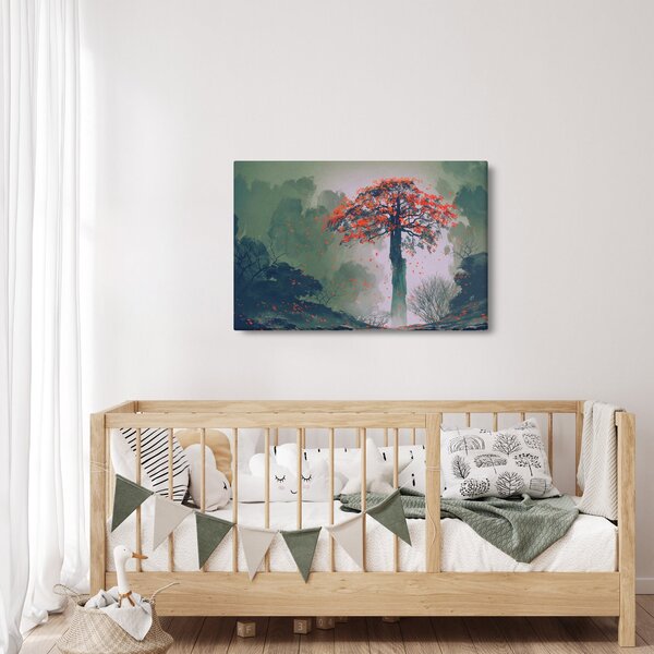 Slika osamljenega rdečega drevesa (90x60 cm)