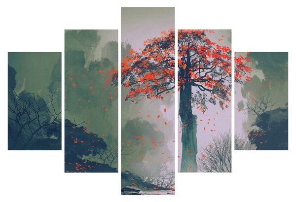 Slika osamljenega rdečega drevesa (150x105 cm)