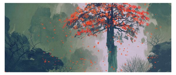 Slika osamljenega rdečega drevesa (120x50 cm)