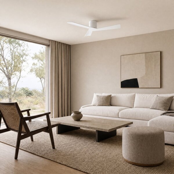 Lucande Stropni ventilator Ventoro, Ø 132 cm, bijeli, metal, Bijela, Dnevni boravak/blagovaonica, Metal