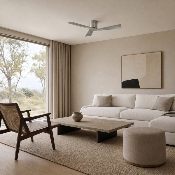 Lucande Stropni ventilator Ventoro, Ø 132 cm, srebrni, metal, Metalik, Dnevni boravak/blagovaonica, Metal