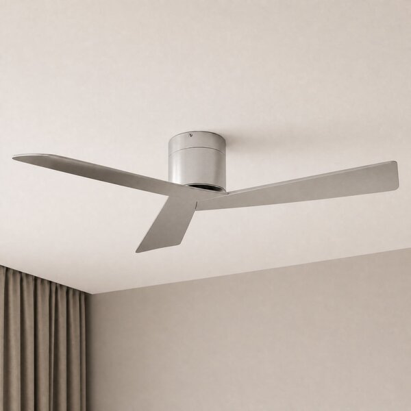 Lucande Stropni ventilator Ventoro, Ø 132 cm, srebrni, metal, Metalik, Dnevni boravak/blagovaonica, Metal