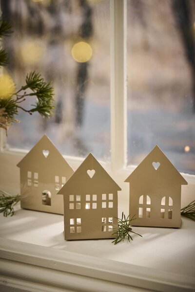IB Laursen Svijećnjak za čajne svijeće TEALIGHT HOUSE FACADE, krem boje