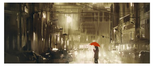 Slika - Ženska v deževni noči (120x50 cm)