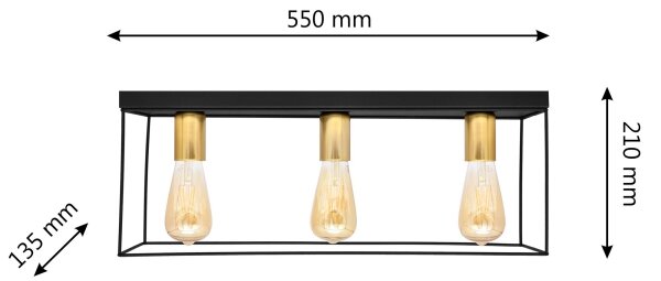 Stropna svjetiljka FINN 3xE27/15W/230V crna/zlatna