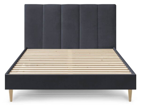 Bračni krevet od tamno sive boje od baršuna Bobochic Paris Vivara Light, 180 x 200 cm